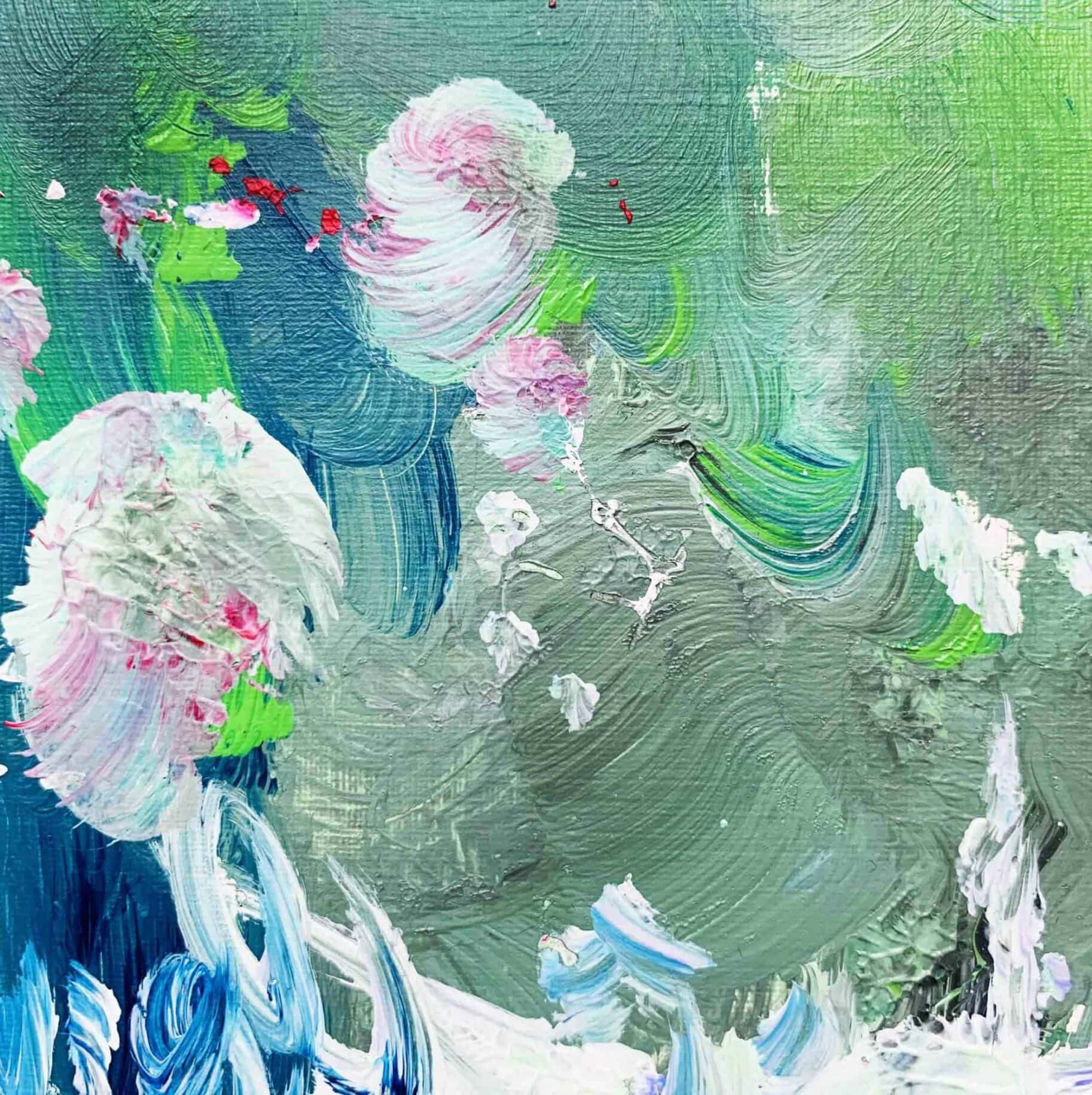 Farbenfrohe Blumenmalerei, abstrakte Kunst, Öl auf Leinwand, moderne Auftragsmalerei, kreative Wandgestaltung, Künstler Nikolaus Kriese, expressionistische Blumenbilder, individuelle Kunstwerke, bunte Blumenmalerei, abstrakte Gemälde für Innenräume.
