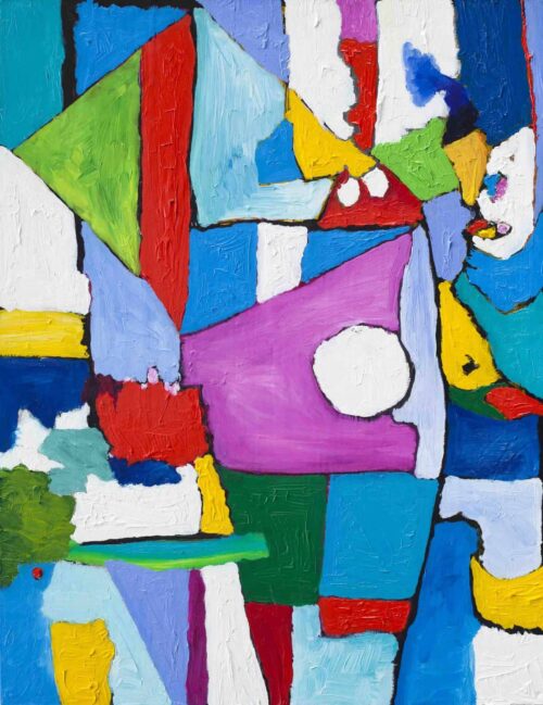 Farbenfrohe abstrakte Malerei in kräftigen Farben, modernistische Kunst für Wohnzimmer und Kunstliebhaber, original Auftragsmalerei von Nikolaus Kriese, kreative Wanddekoration.