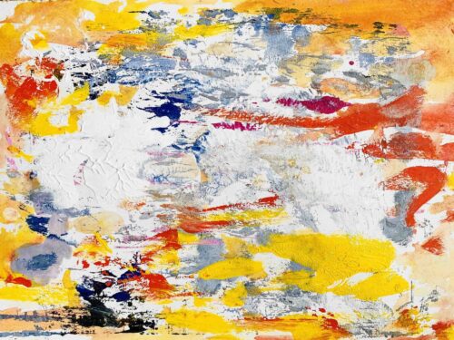Lebendige abstrakte Malerei mit leuchtenden Farben, modernem Acrylkunstwerk, expressiver Pinselstrich, kreative Auftragsmalerei, farbintensive Wandgestaltung, Kunstwerk von Nikolaus Kriese.