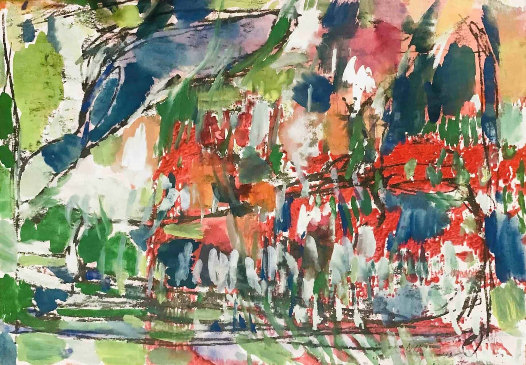 Farbenfrohe abstrakte Malerei für Auftragskunst, expressionistische Pinselstriche, moderne Kunstwerke, individuelle Malerei vom Künstler Nikolaus Kriese in Deutschland.