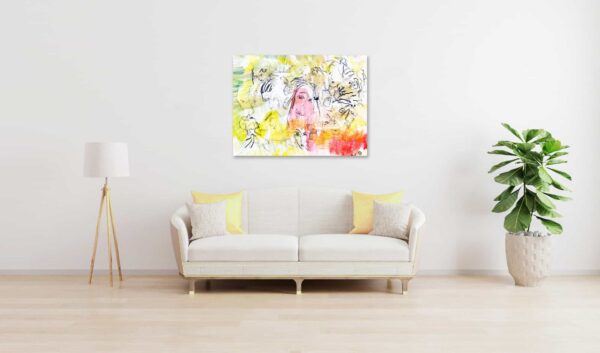 Farbenfrohe abstrakte Malerei mit Gesichtsportraits, modernes Kunstwerk, Wandbild für Wohnzimmer, kreative Auftragsmalerei, zeitgenössische Kunstdekoration, Künstler Nikolaus Kriese.