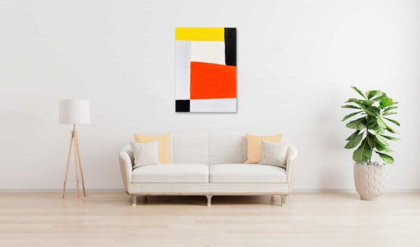 Abstraktes Acrylbild Rotes Rechteck mit Schwarz und Gelb wandbild