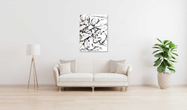 Abstraktes Acrylbild leichte schwarz weiße Zeichnung wandbild