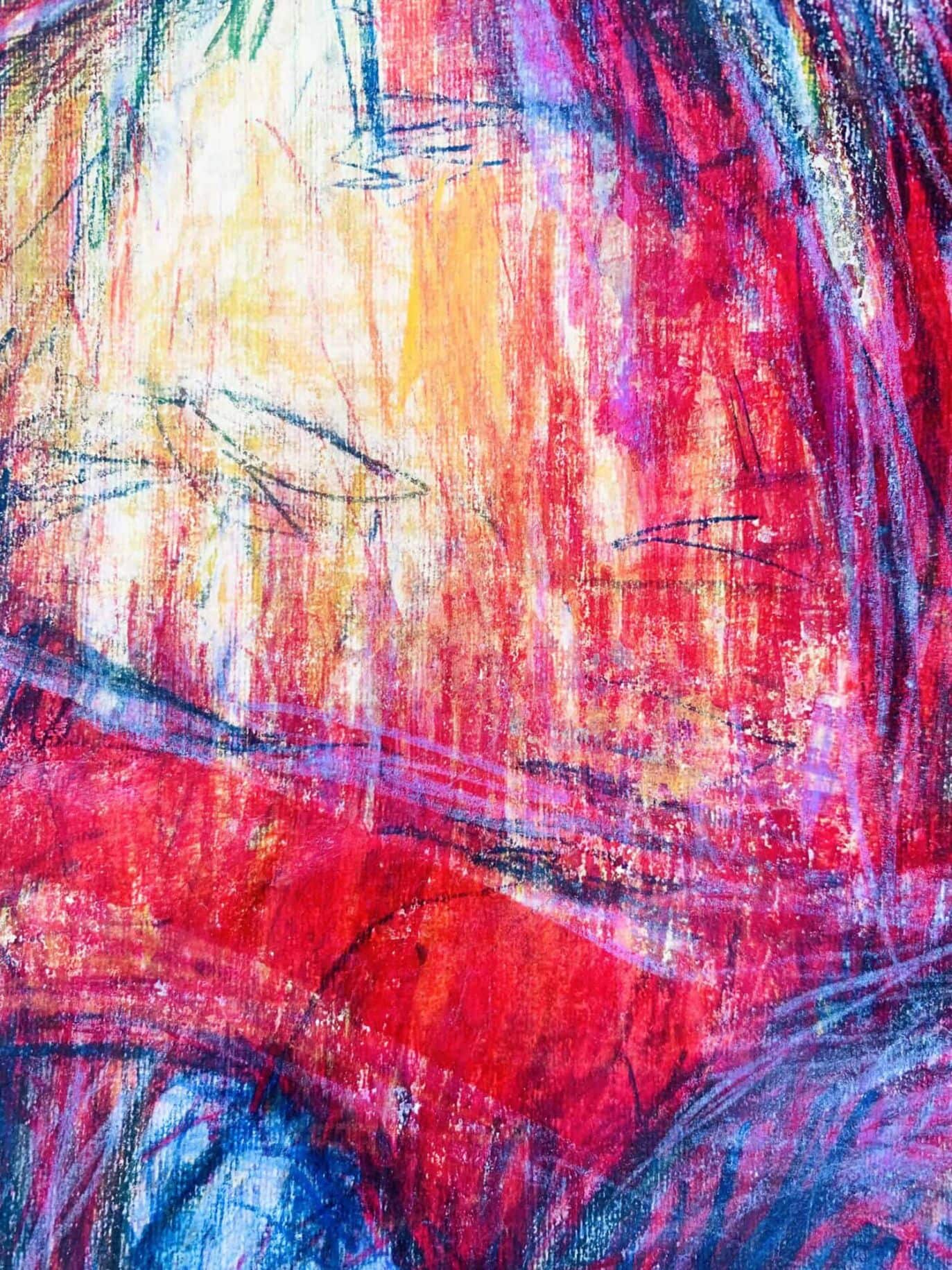 Lebendige abstrakte Acrylmalerei mit leuchtenden Farben, expressive Pinselstriche und kreative Stadtbild-Interpretation, exklusiv von Nikolaus Kriese.