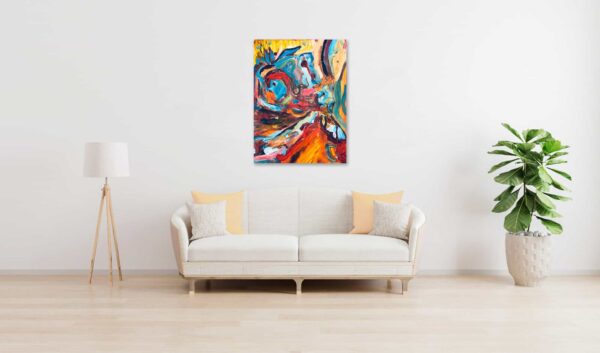 Abstrakte Acrylmalerei in leuchtenden Farben, modernes Wandkunst, expressionistische Kunst, Kunstwerke für Wohnzimmer, zeitgenössische Malerei.