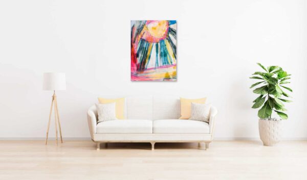 Farbenfrohe moderne Malerei, abstraktes Kunstwerk auf Leinwand, kreative Wanddekoration für Wohnzimmer, Auftragsmalerei vom Künstler Nikolaus Kriese.