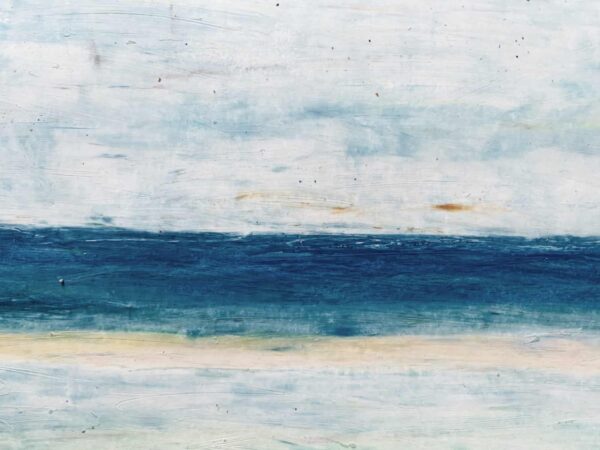 Sanfte Meerblick-Aquarellmalerei, abstrakte Wasserlandschaft, maritime Kunst, handgefertigte Auftragsmalerei, Meeresmalerei von Nikolaus Kriese.