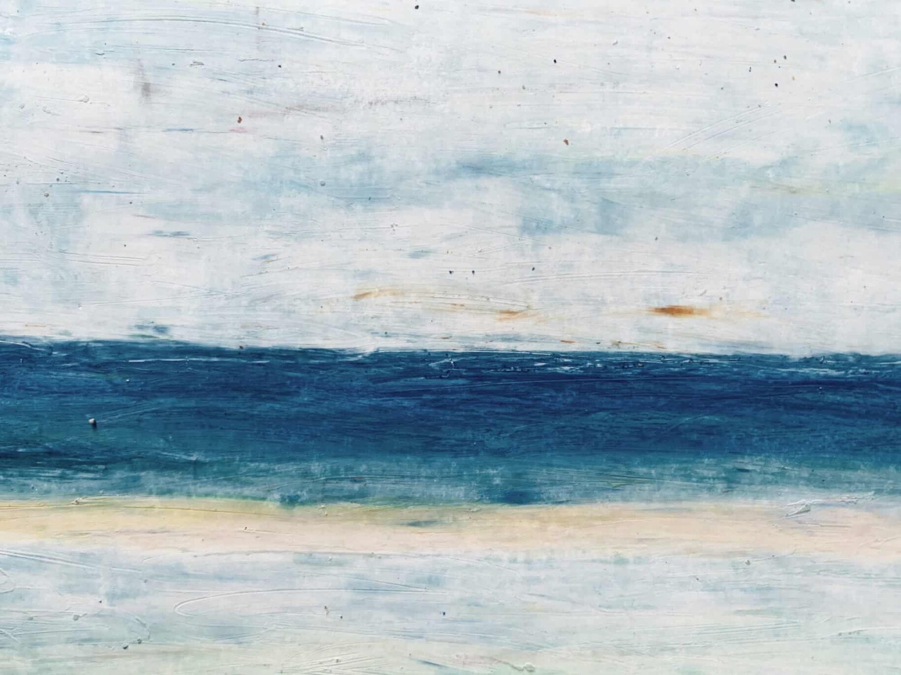 Sanfte Meerblick-Aquarellmalerei, abstrakte Wasserlandschaft, maritime Kunst, handgefertigte Auftragsmalerei, Meeresmalerei von Nikolaus Kriese.