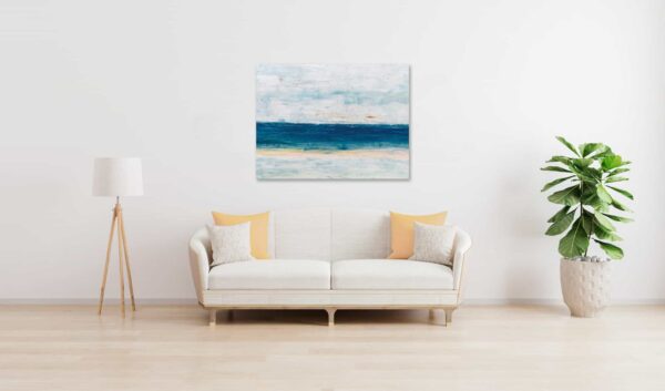 Sanfte Meereslandschaft in Öl, modern gemalte Strandmalerei, abstrakte maritime Kunst, Wandbild für Wohnzimmer, handgemalte Auftragsmalerei Nikolaus Kriese.