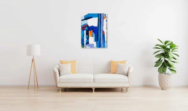 Acrylbild abstrakt expressiv Blau Weiß wandbild