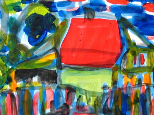 Lebendige bunte Acrylmalerei, abstrakte Kunst mit kräftigen Farben und expressivem Stil, ideal für Originalkunstwerke und Auftragsmalerei von Nikolaus Kriese.