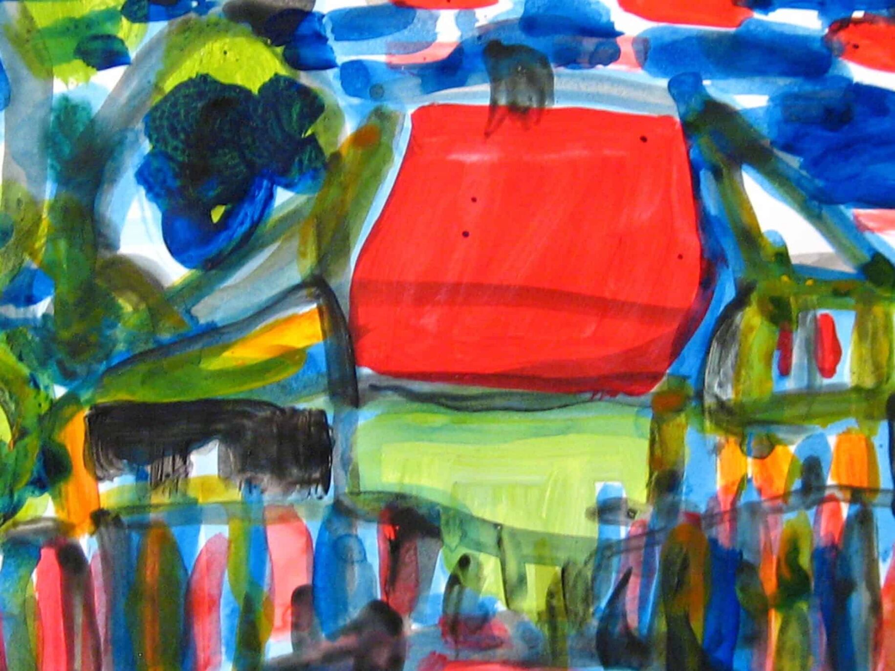 Lebendige bunte Acrylmalerei, abstrakte Kunst mit kräftigen Farben und expressivem Stil, ideal für Originalkunstwerke und Auftragsmalerei von Nikolaus Kriese.
