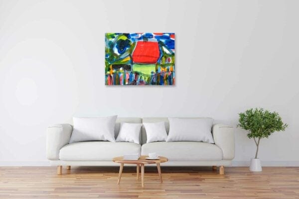 Lebendige abstrakte Malerei, moderne Kunst, Auftragsmalerei, farbenfrohes Gemälde, zeitgenössische Kunstwerke, Nikolaus Kriese, Wanddekoration, kreative Kunst, individuelle Auftragskunst, Wandbild Interior Design.