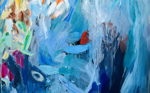 Modernes Kunstbild Acryl auf Leinwand Blau 70×100 cm
