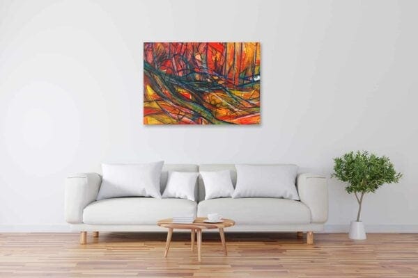 Acryl Gemälde abstrakte rote Landschaft mit Linien bild kaufen