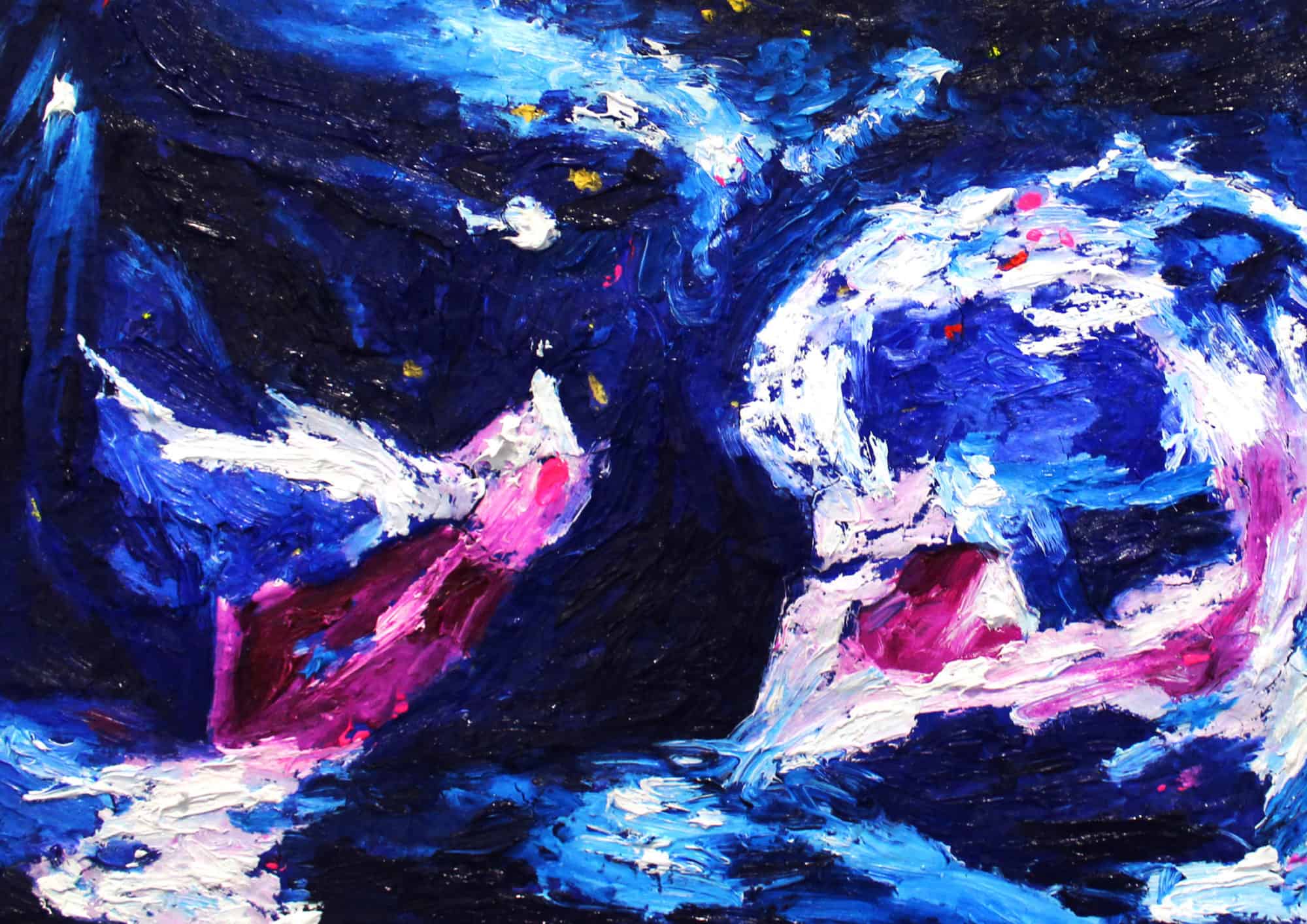 Acryl Gemälde abstrakter Engel mit tiefem Blau