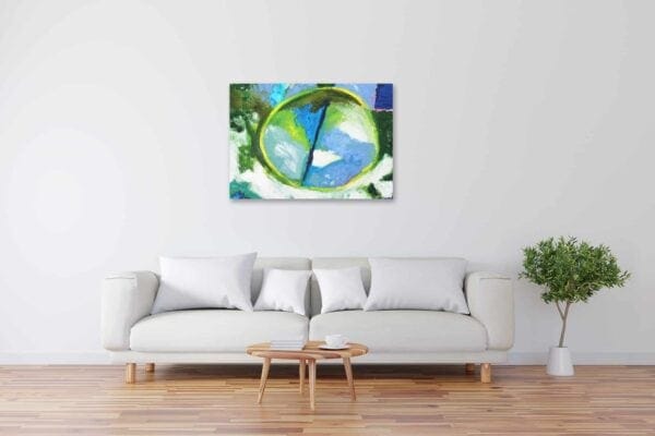 Acryl Gemälde abstrakter gelber Kreis mit Grün bild kaufen
