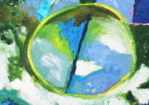 Acryl Gemälde abstrakter gelber Kreis mit Grün