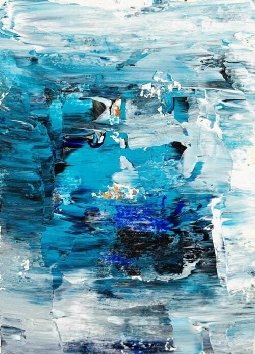 Farbenfrohe abstrakte Acrylmalerei mit blauen Tönen, Kunstwerk in moderner Malerei, individuelle Auftragsmalerei, Wandbild Kunst, kreative Kunst für Innenräume.