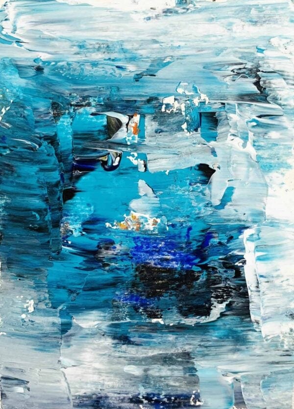Farbenfrohe abstrakte Acrylmalerei mit blauen Tönen, Kunstwerk in moderner Malerei, individuelle Auftragsmalerei, Wandbild Kunst, kreative Kunst für Innenräume.