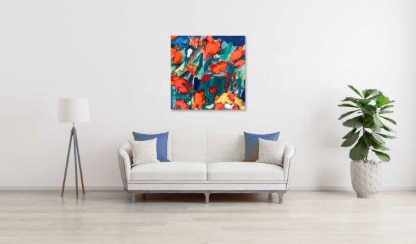 Farbenfrohes abstraktes Gemälde, moderne Malerei, Wandkunst, kreative Raumgestaltung, original Auftragskunst, Kunstwerk für Wohnzimmer, Künstler Nikolaus Kriese.