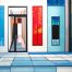 Farbenfrohe moderne Malerei mit bunten Fassaden- und Fensterdesigns, Urban Art Kunstwerk, zeitgenössische Malerei, individuelle Auftragsmalerei, kreative Wandgestaltung.