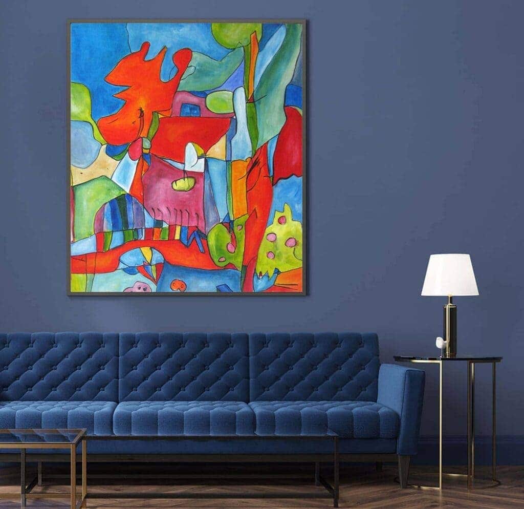 Lebendige abstrakte Malerei mit leuchtenden Farben, modernem Kunststil, Wandkunst für Wohnzimmer, Auftragsmalerei | Für individuelle Raumgestaltung.