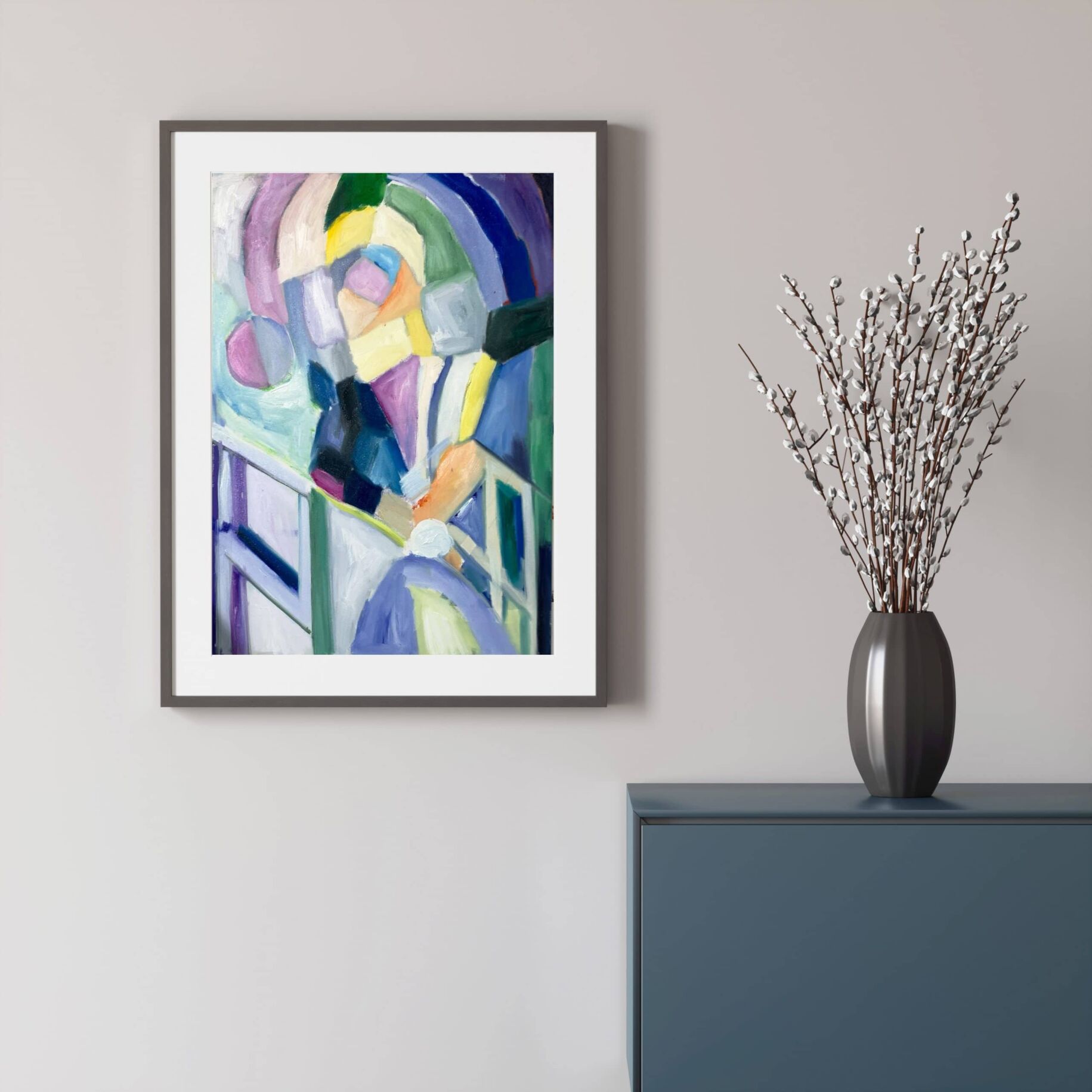Farbenfrohes abstraktes Gemälde, modern, expressionistisch, Unikat, Auftragsmalerei, Kunstwerke von Nikolaus Kriese, Wanddekoration, kreative Raumgestaltung, zeitgenössische Kunst, individuelle Malerei.
