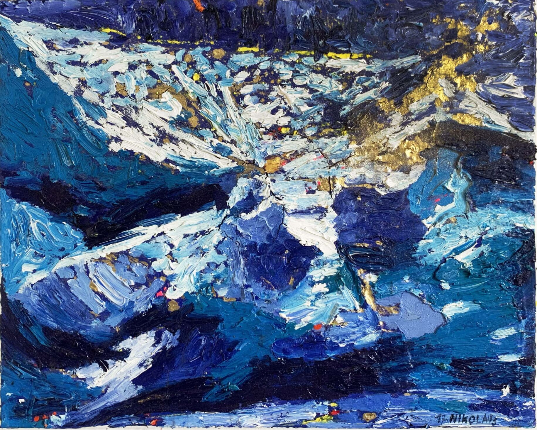 Ölgemälde Blau mit Gold 50x40 cm