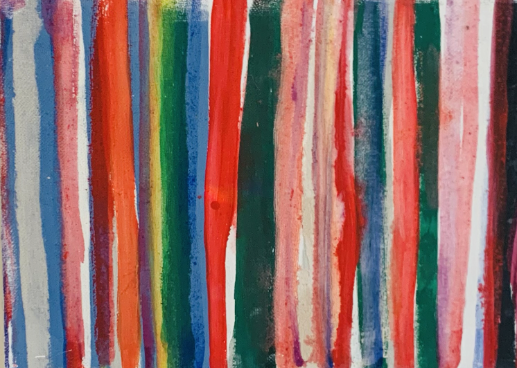 Farbenfrohes abstraktes Gemälde mit bunten Streifen, zeigt kreative Malerei & Auftragsmalerei von Nikolaus Kriese, ideal für Kunstliebhaber und individuelle Wandgestaltung.