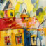 Lebendige Acrylmalerei eines malerischen Dorfes mit bunten Häusern und Bäumen, urbanes Flair, kreative Auftragsmalerei, detailreicher Pinselstrich, moderne Stadtlandschaft, farbenfrohes Kunstwerk, individuelle Wandgestaltung.