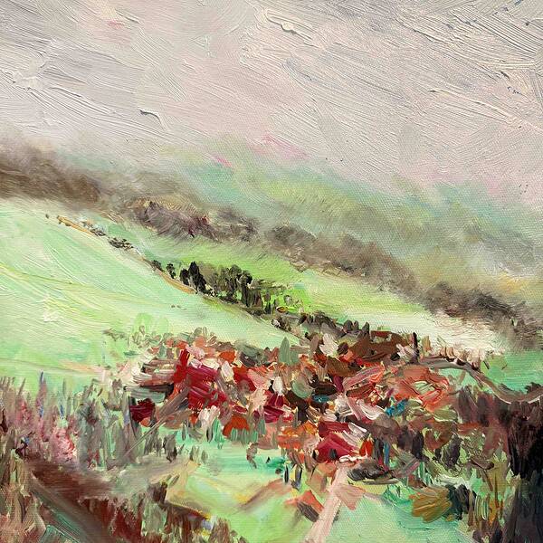 Landschaftsmalerei Berge und Dorf 30x40cm – Bild 3