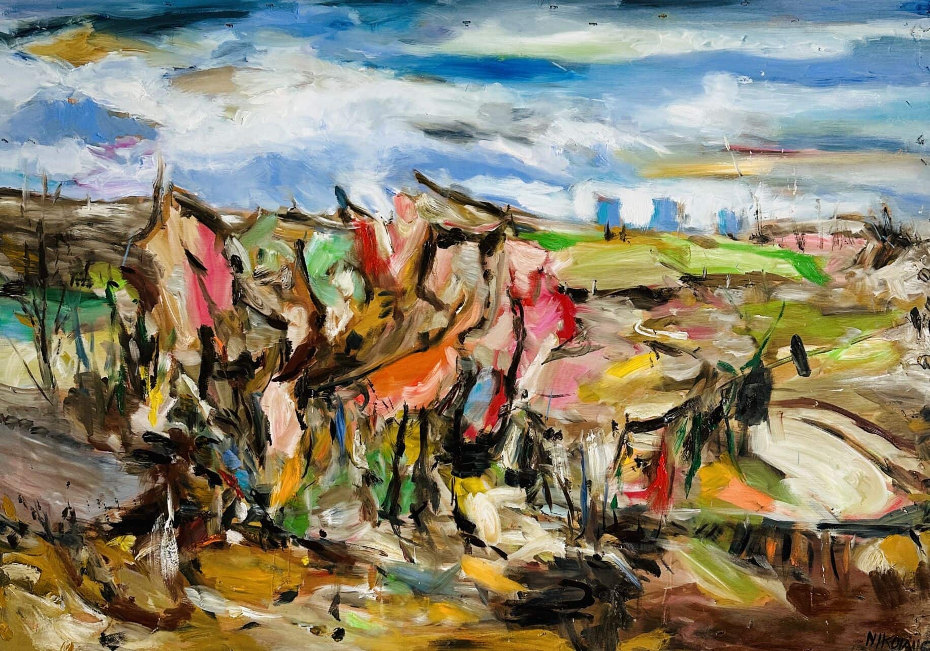Farbige Landschaftsmalerei, abstrakte Aquarelltechnik, impressionistischer Pinselstrich, kreative Auftragsmalerei, moderne Kunstwerke, Landschaftsbild Künstler Nikolaus Kriese.