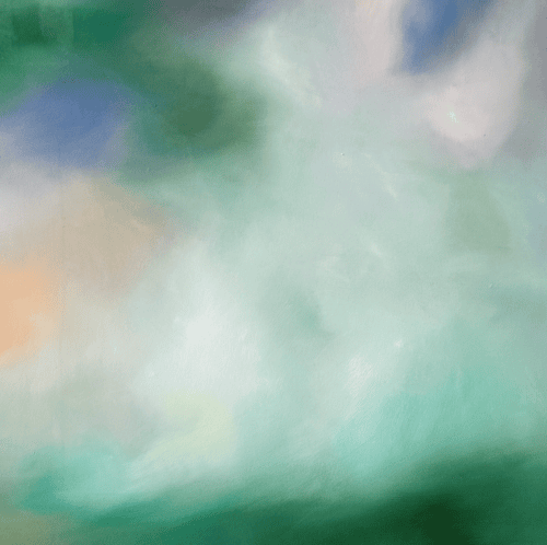 Farbfoto, abstrakte Malerei in Grün, Blau, Weiß und Pastellfarben, moderne Kunst, Auftragsmalerei, Wandgestaltung, original Kunstwerke, Dekoration, künstlerisches Design.