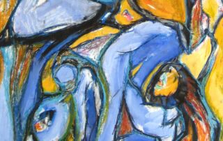 Farbige abstrakte Malerei mit expressionistischem Stil, Öl auf Leinwand, moderne Kunst, kreative Auftragsmalerei von Nikolaus Kriese.
