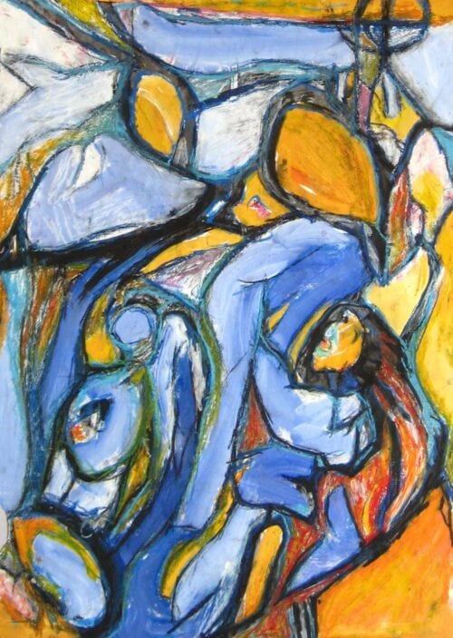 Farbige abstrakte Malerei mit expressionistischem Stil, Öl auf Leinwand, moderne Kunst, kreative Auftragsmalerei von Nikolaus Kriese.