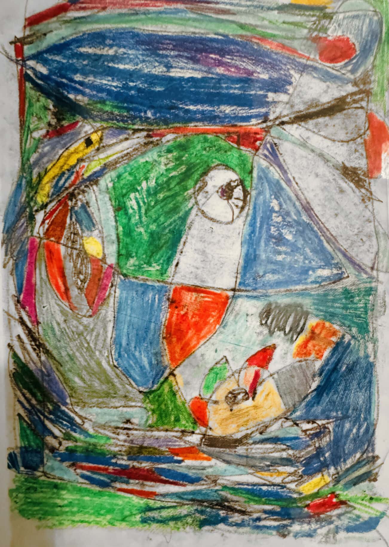 Farbenfrohe kindliche Malerei mit Tieren, Abstrakte Zeichnung, kreatives Kunstwerk, Auftragsmalerei von Nikolaus Kriese, bunte Tiermotive, kindliche Kunst, kindgerechte Malerei, moderne Tierkunst, kreative Kinderzeichnungen, Kunstdrucke für Kinderzimmer.