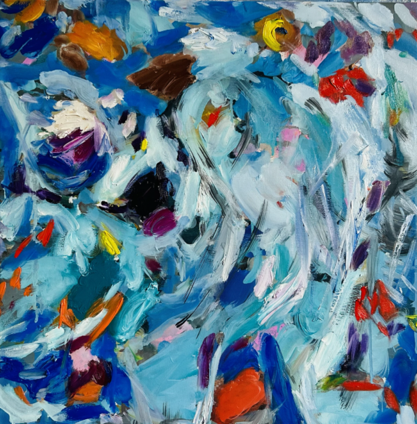 Farbige abstrakte malerei mit impressionistischem stil, expressiven pinselstrichen, großformatige kunstwerke, kreative auftragsmalerei, moderne bilder für wohnräume und büros.