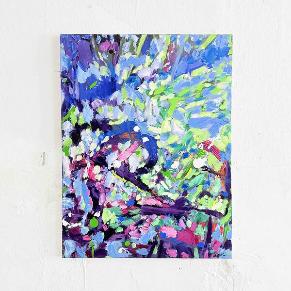 Vibratives Blumenstillleben in abstrakt expressionistischer Maltechnik, kombiniert mit lebendigen Farben und dynamischen Pinselstrichen, geschaffen von Nikolaus Kriese.