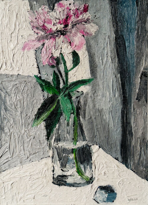 Blumenstrauß in Vase, Ölmalerei, moderne Malerkunst, kräftige Pinselstriche, abstrakte Blumenzeichnung, farbige Stillleben Kunst, individuelle Auftragsmalerei, Dekorative Wandgestaltung, kreative Ölgemälde, handgemalte Kunstwerke.