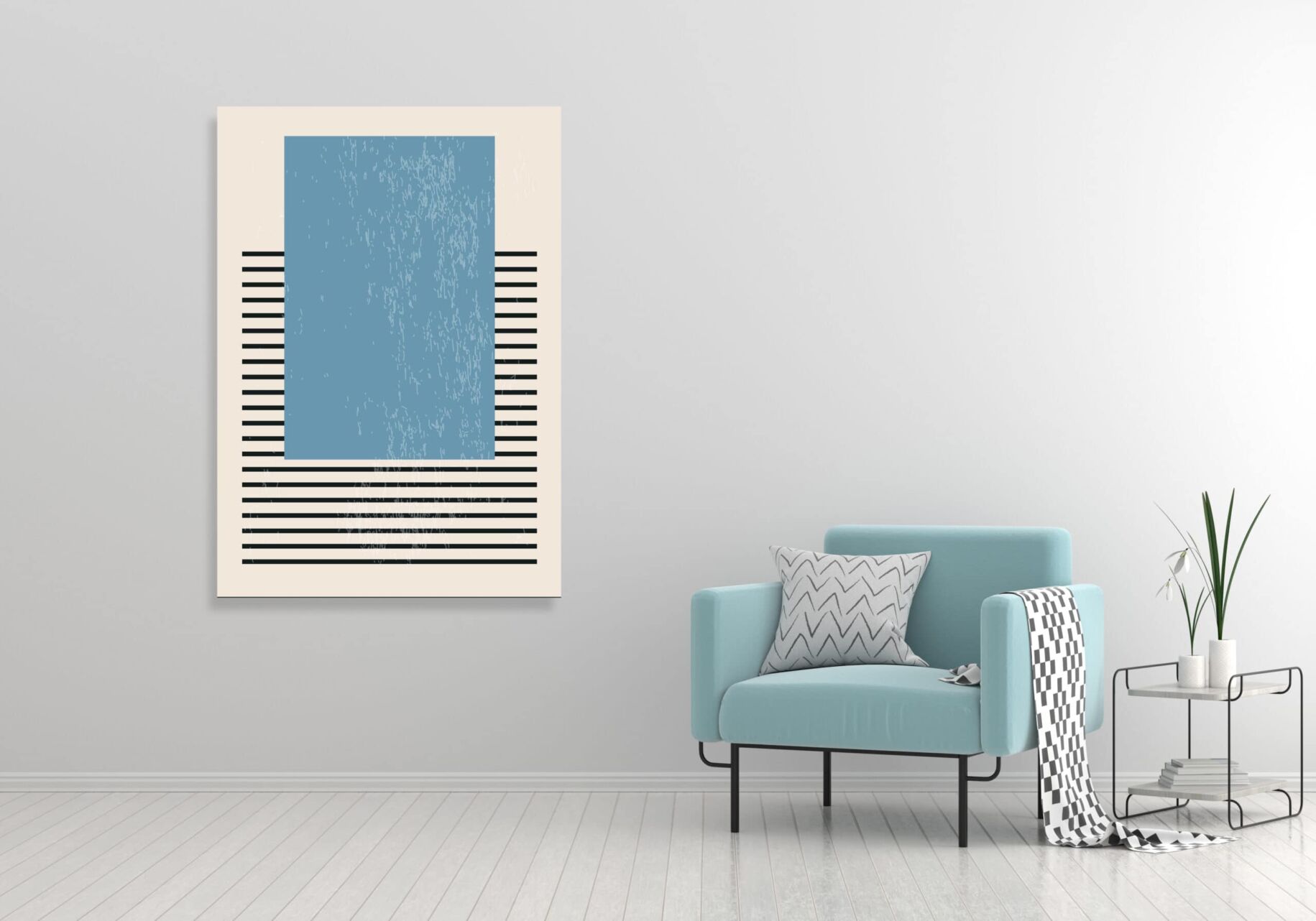 Moderner Kunstdruck mit abstraktem Design in Blau und Schwarz, Wanddekoration für Wohnzimmer, Kunstwerk von Nikolaus Kriese, Auftragsmalerei, Wandbild, moderne Wandkunst, Innenraumgestaltung, zeitgenössische Kunst.