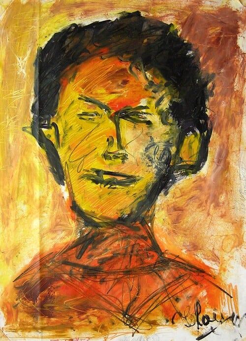 An expressive portrait study of a young man in vibrant colors, painted in oil on canvas in the style of free portrait painting.
