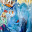 Lebendige abstrakte Malerei mit use von Blau, Orange, Gelb und Rot, geschaffen durch Nikolaus Kriese, spezialisiert auf Auftragsmalerei und künstlerische Wandbilder, perfekt für moderne Kunstliebhaber.