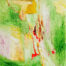 Lebendige abstrakte Acrylmalerei mit grünen, gelben, orangenen und roten Farbtönen, kreative Auftragsmalerei von Nikolaus Kriese, modernes Kunstwerk für Wohn- oder Geschäftsräume.