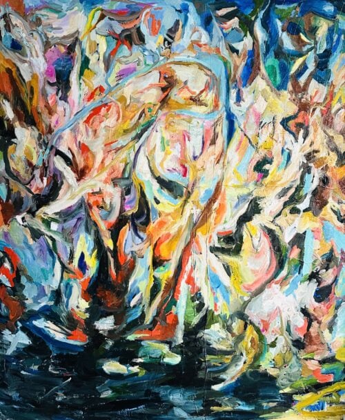 Lebendige abstrakte Malerei mit leuchtenden Farben, expressionistische Auftragsmalerei und modernistische Kunstwerke von Nikolaus Kriese.