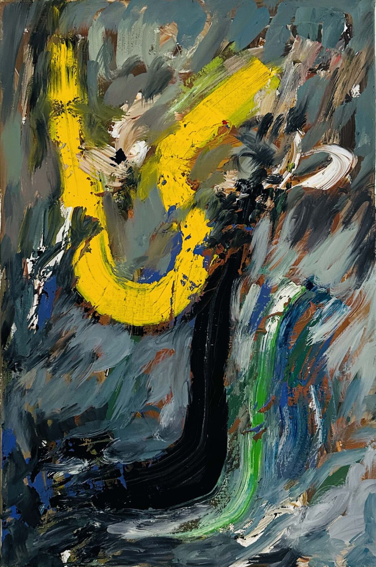Farbenfrohe abstrakte Malerei mit kräftigen Pinselstrichen und lebendigen Farben, die dynamisch und ausdrucksstark wirken. Perfekt für moderne Kunstliebhaber und individuelle Wandgestaltung.