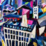 Dipinti astratti colorati di silhouette urbane, arte in stile espressionista, dipinti creativi su commissione, opere d'arte moderne, dipinti per l'arredamento, Nikolaus Kriese.
