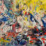 Lebendiges abstraktes Gemälde eines Schädels mit bunten Farbauftrag, typische Malerei & Auftragsmalerei von Nikolaus Kriese, moderne Kunst, expressive Pinselstriche, kreative Wandgestaltung, professioneller Künstler.