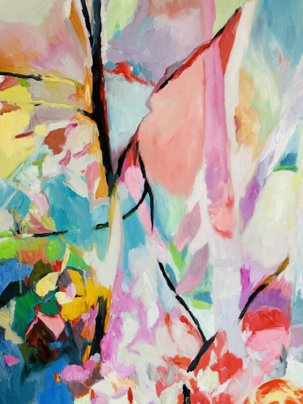 Lebendige abstrakte Acrylmalerei in leuchtenden Farben, von Nikolaus Kriese, expressiv und modern, ideal für individuelle Auftragskunstwerke und kreative Wandgestaltung.