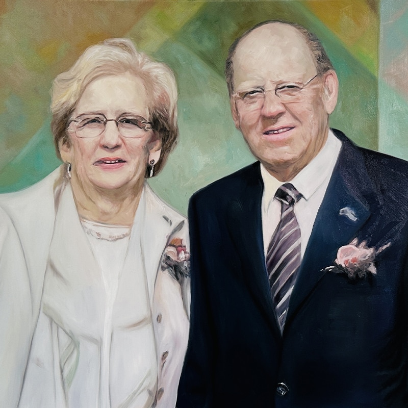 Porträtmalerei Ensinger Unternehmer Rothenburg Menschen Porträt Ölbild Hochzeitsfoto hochwertig, realistische Malerei von einem älteren Paar, Auftragsmalerei, Kunstwerk, individuelle Portraitzeichnung, Nikolaus Kriese, Kunstmalerei, kreative Auftragskunst.